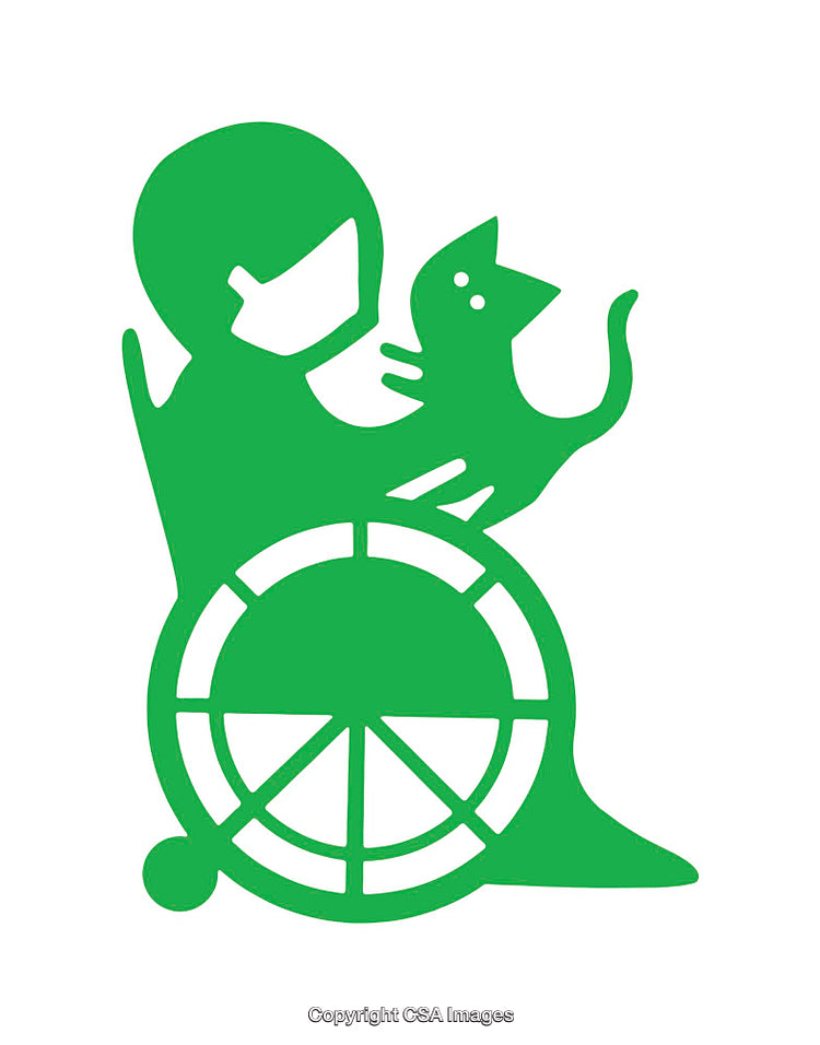 Green Icon of a Person in Wheelchair With Pet Cat