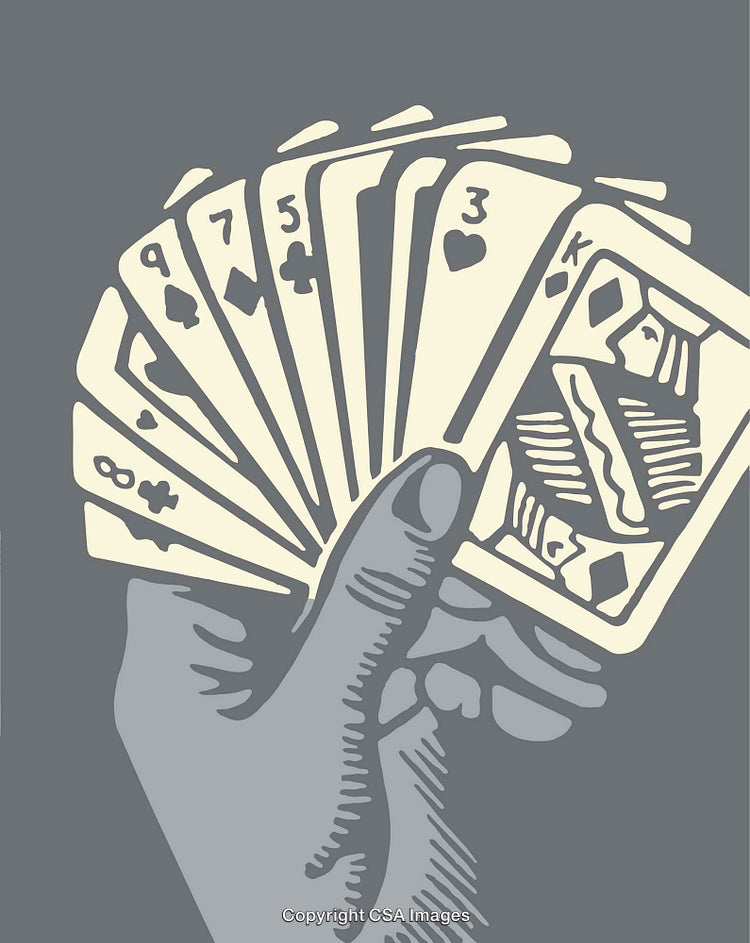 Detailed Illustration of Playing Cards in a Hand, Painted Style