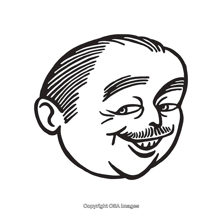 Retro Black and White Illustration of a Smiling Face with a Mustache