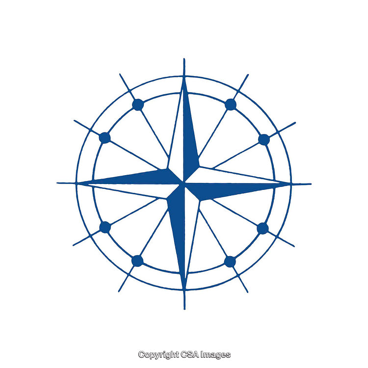 Blue Nautical Compass Symbol on White Background for Navigation or Design Uses