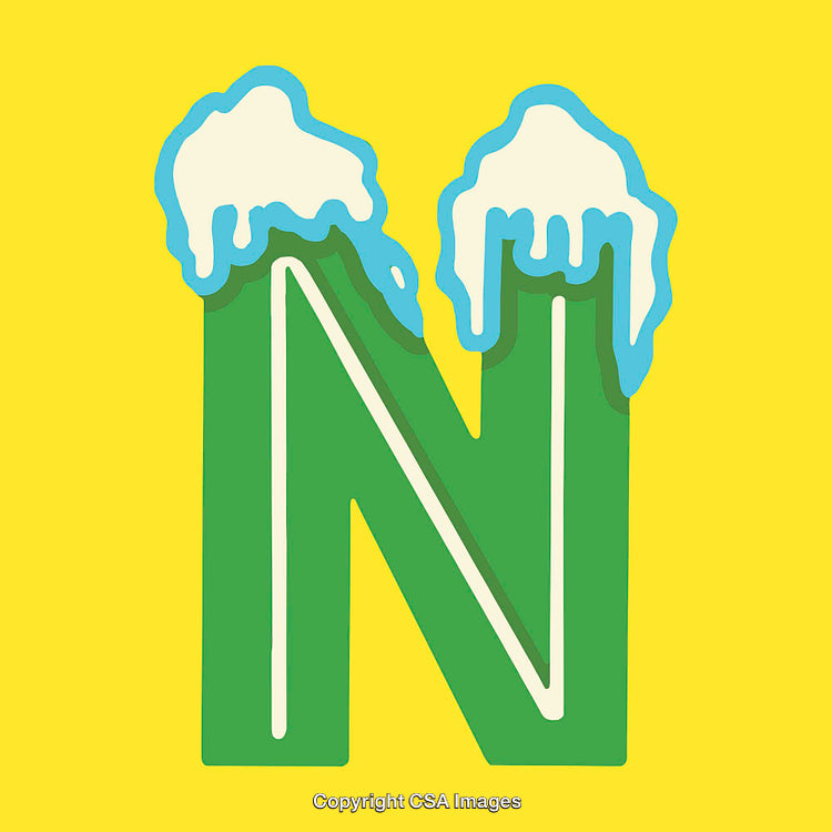 Bold Letter N Design Featuring Melting Snow on Yellow Background
