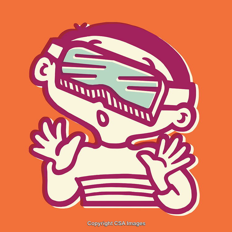 Colorful Cartoon Boy Wearing Goggles with Playful Expression on Orange Background