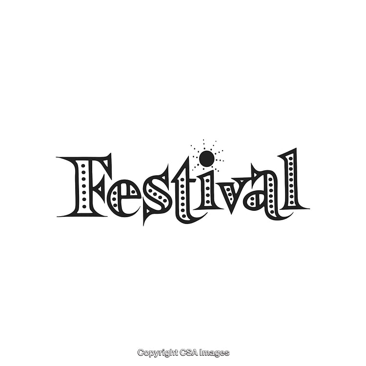 Decorative Typography Design Featuring Stylish Festival-Themed Text in Black