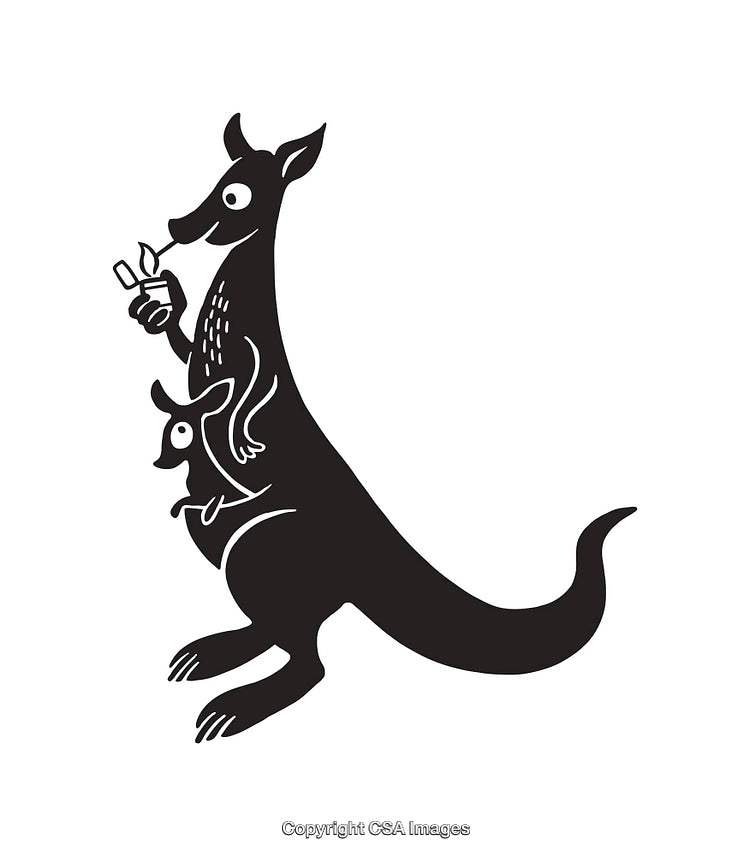Creative Kangaroo and Joey Line Art in Minimalist Black and White