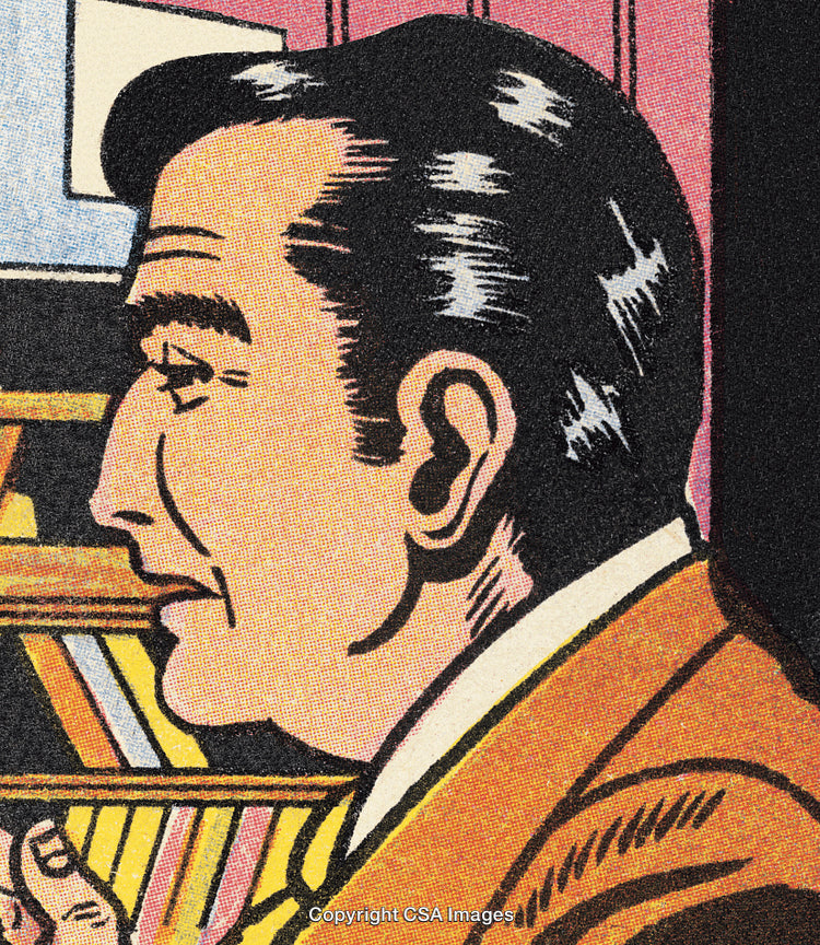 Vintage Comic Style Illustration of a Man in a Thoughtful Pose