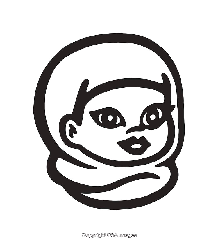 Black and White Line Art Illustration of a Smiling Face in a Scarf