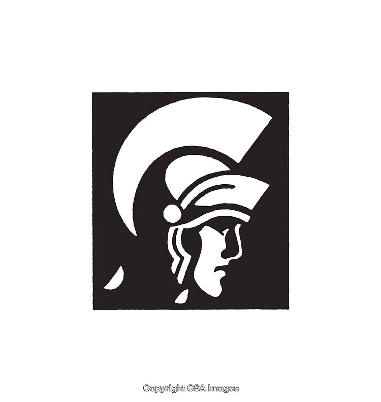 Black and White Line Art of a Spartan Helmet Design