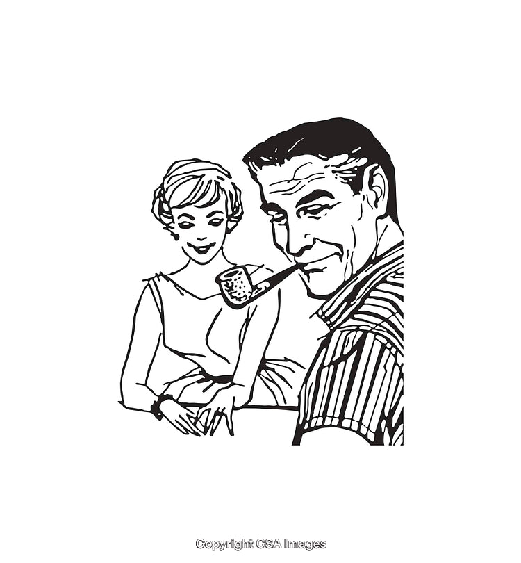 Retro Line Art Illustration of a Couple with a Pipe
