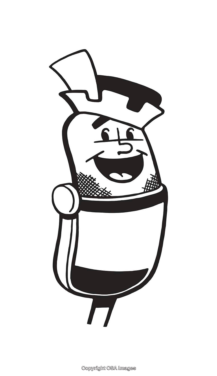 Black And White Cartoon Microphone With Smiling Face