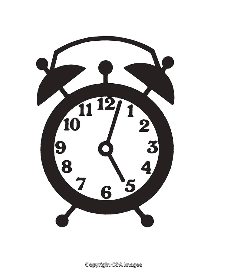 Silhouette of Vintage Alarm Clock Illustration in Classic Black and White