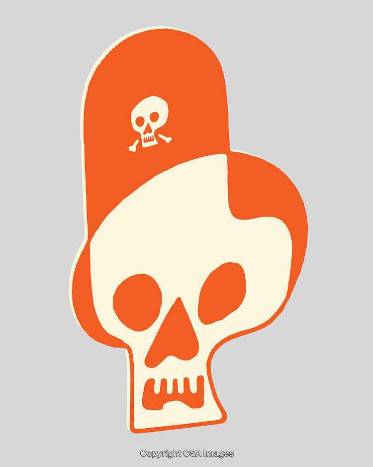 Abstract Illustration of Orange Skull with Artistic Design Elements