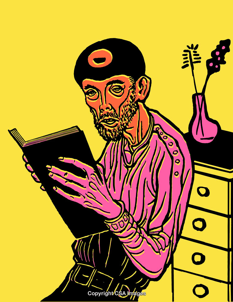 Expressive Line Art of a Person Reading in Bold Colors