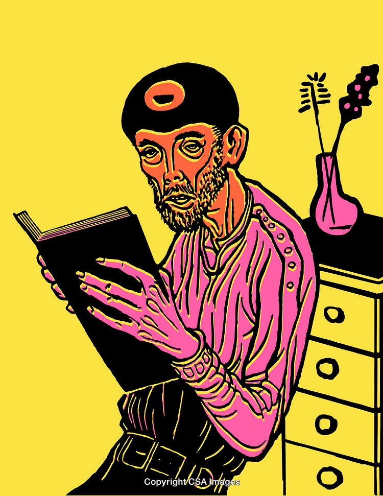 Expressive Line Art of a Person Reading in Bold Colors