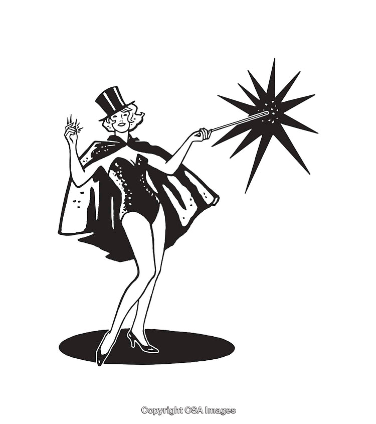 Vintage Style Illustration of a Woman in Magical Performance Attire