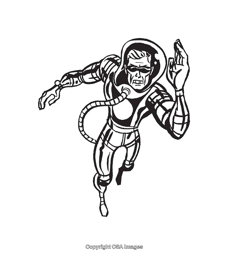 Retro Science Fiction Character in Black and White Line Art Style