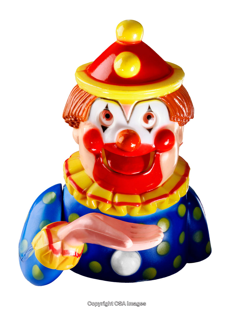 Colorful Plastic Clown Toy with Jester Hat and Playful Expression