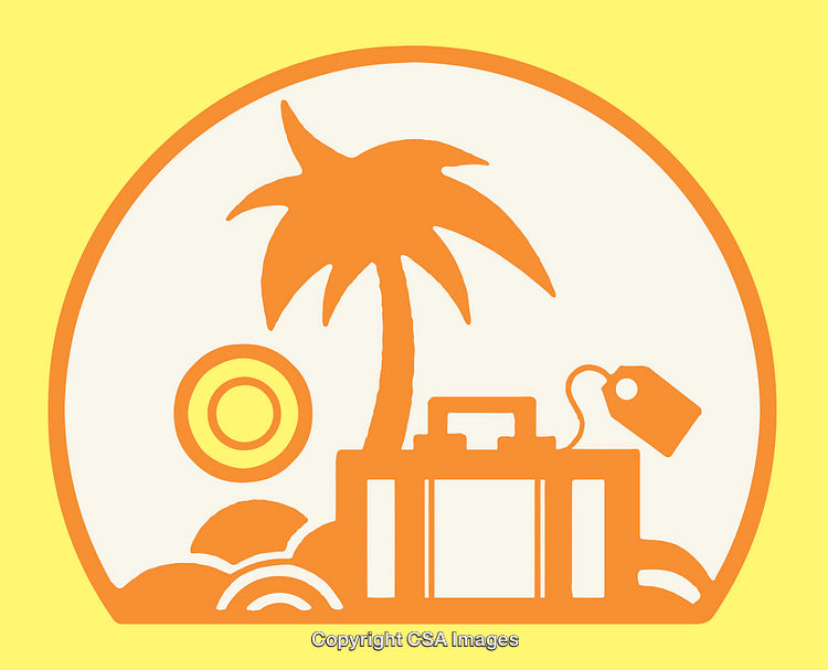 Tropical Vacation Illustration Featuring Palm Tree and Suitcase