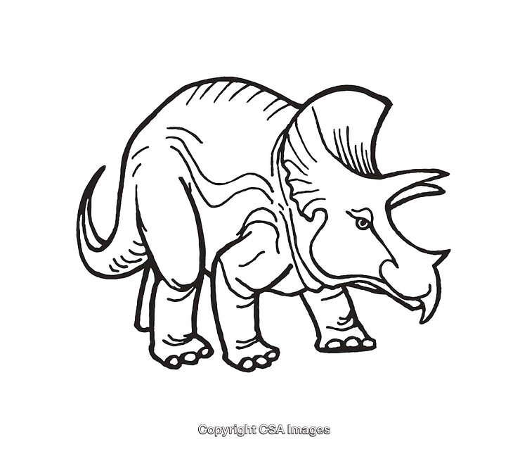 Detailed Black And White Line Art of a Majestic Triceratops Dinosaur