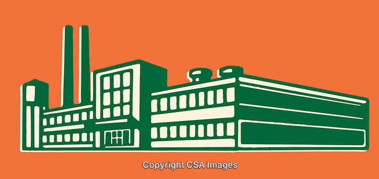 Industrial Building Line Art Illustration with Bold Orange Background