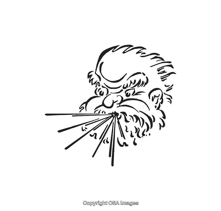 Vintage Black and White Wind Illustration in Line Art Style