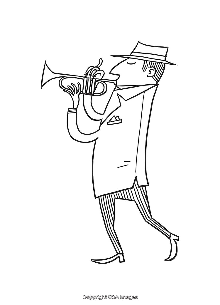 Illustration of a Man Playing a Trumpet in Minimalistic Line Art Style