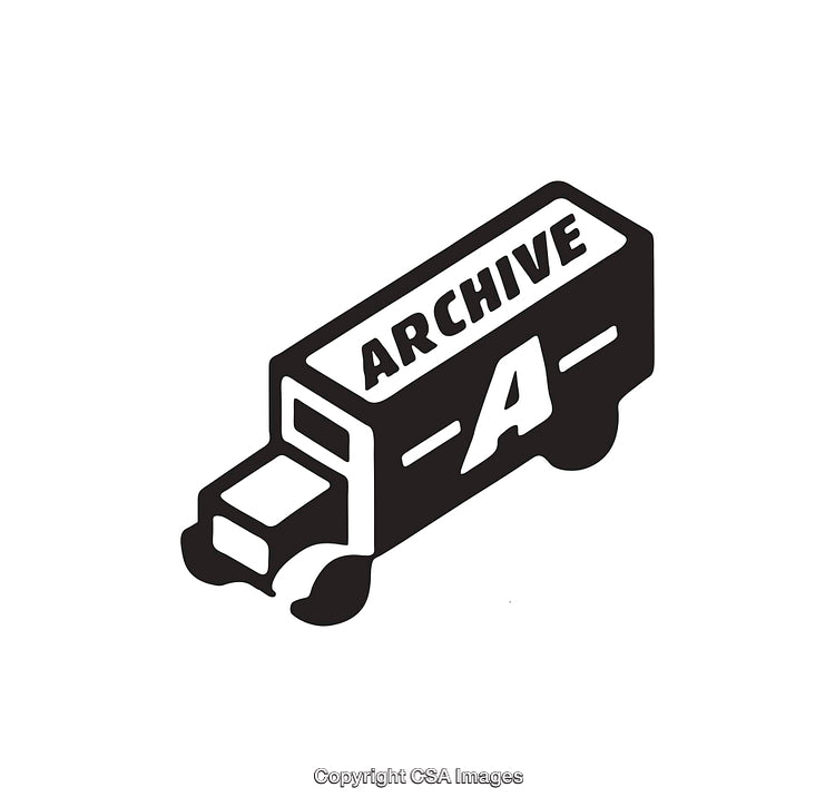 Simplistic Black and White Archive Truck Illustration with Bold Lettering
