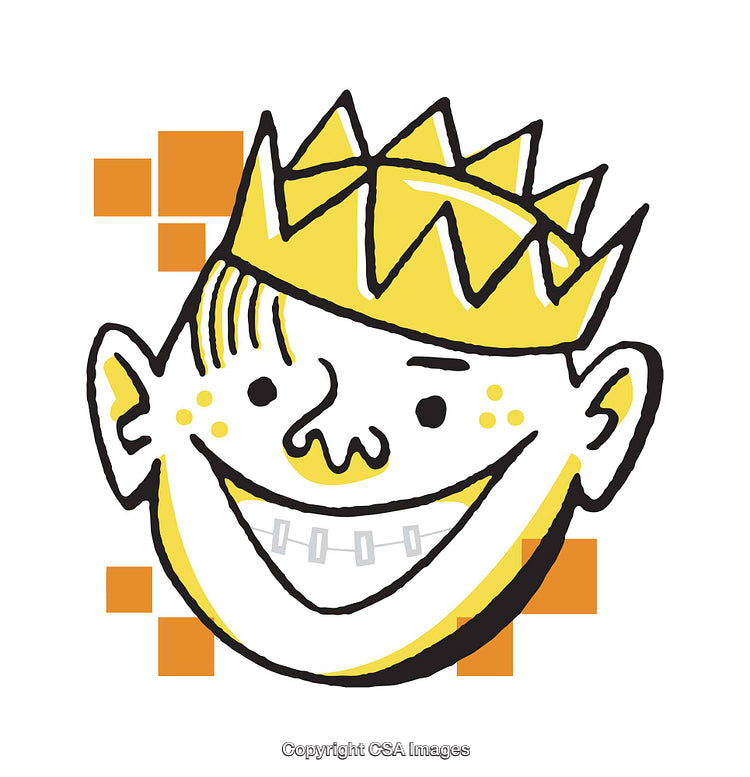 Playful Crowned Cartoon Character Illustration in Simple Bold Colors