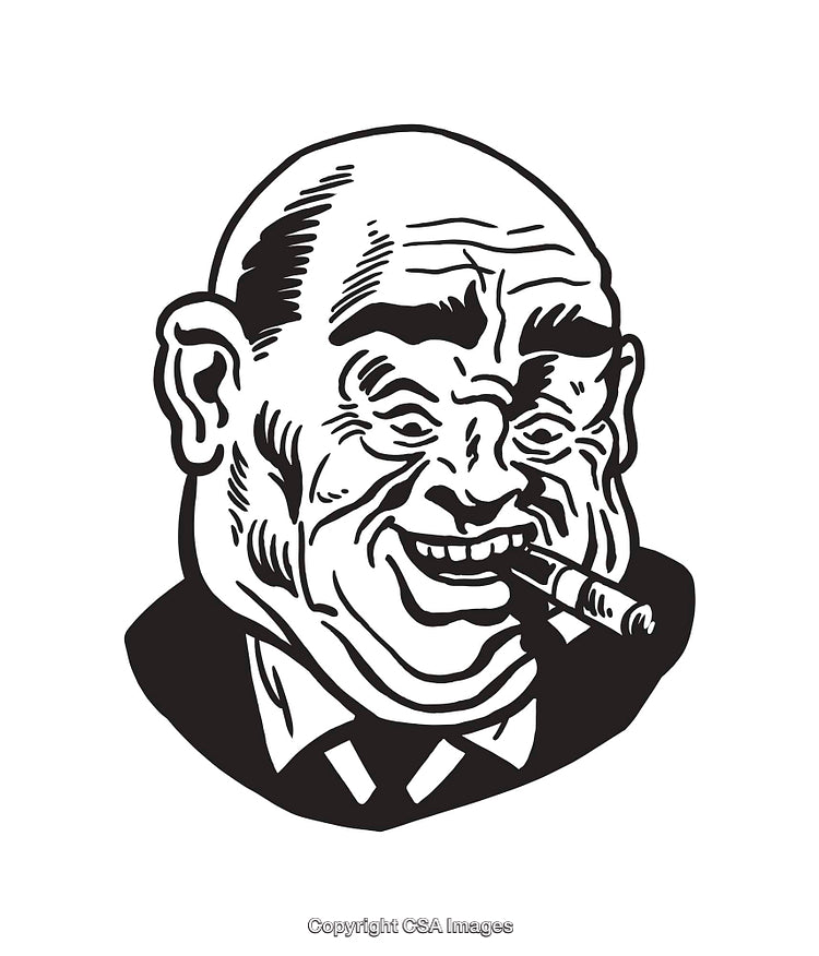 Black and White Illustration of Man Smoking Cigar With Bold Expression