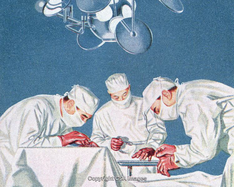 Three Surgeons Performing Surgery in a Sterile Operating Room Setting