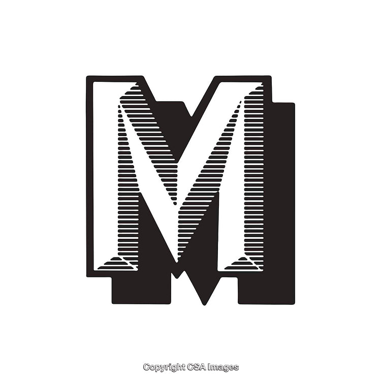 Stylized Letter M with Bold Lines and Artistic Design on White Background