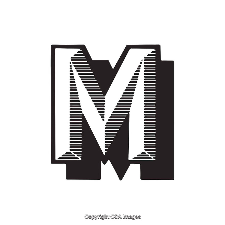 Stylized Letter M with Bold Lines and Artistic Design on White Background