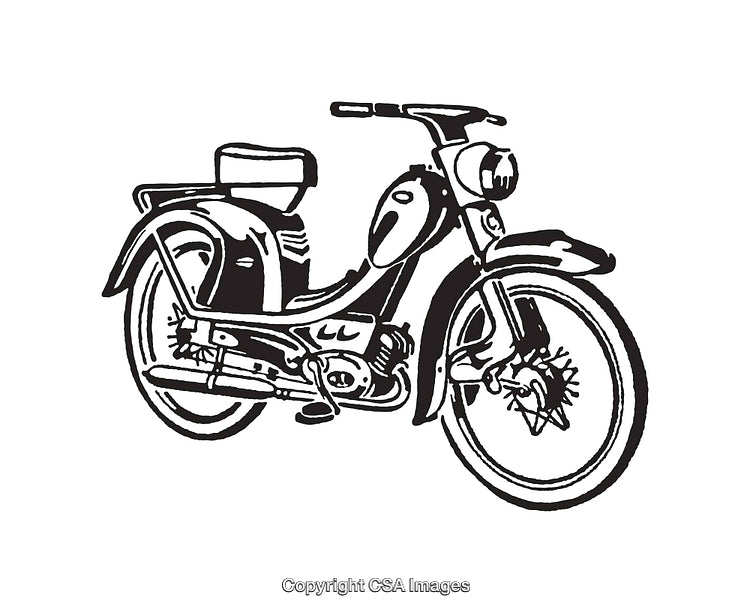 Vintage Motorcycle Black and White Line Art Illustration