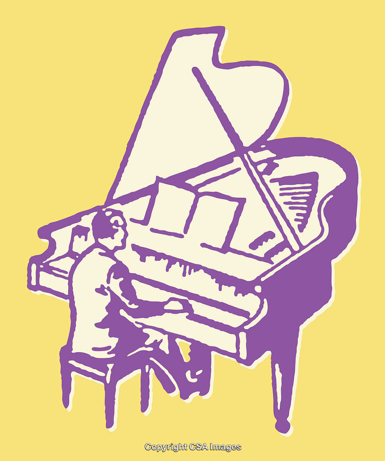 Colorful Line Art Illustration of a Pianist Playing a Grand Piano