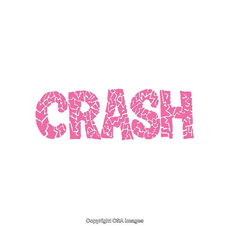 Pink Text with Cracked Pattern Spelling 'Crash' on White Background