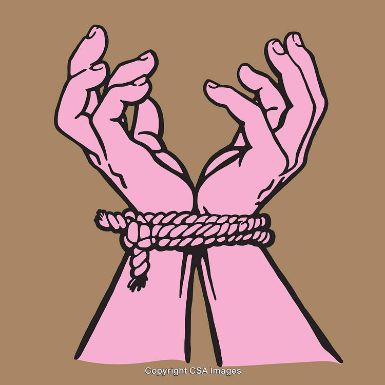 Illustration of Bound Hands Depicting Struggle and Restriction in Line Art