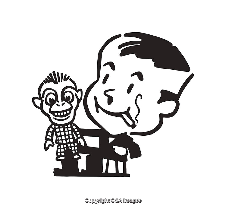 Black And White Line Art of a Man with a Doll Figure