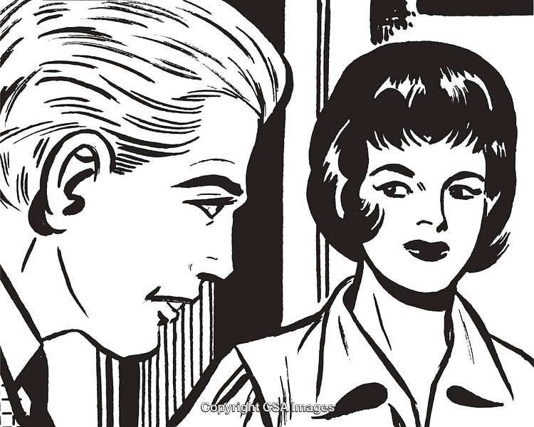 Vintage Pop Art Illustration of a Man and Woman in Discussion