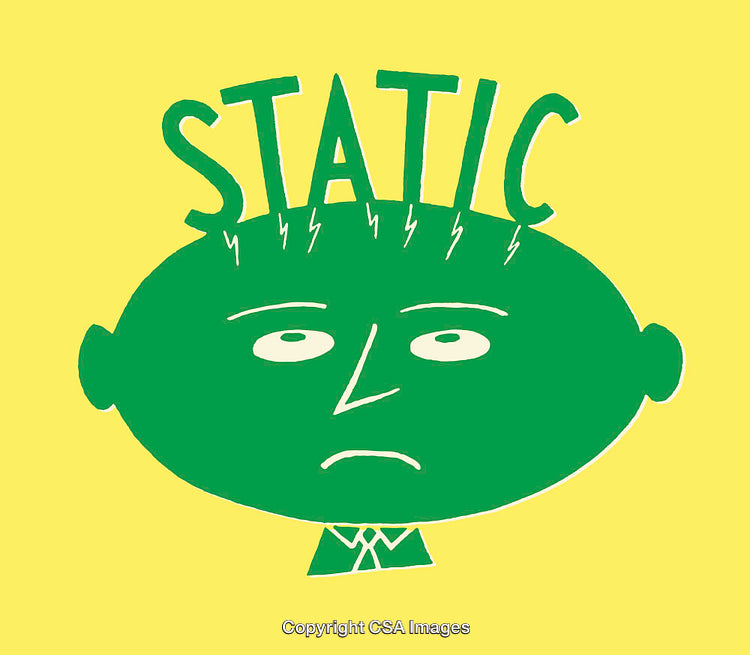Minimalist Line Art Illustration Depicting Static on a Green Figure in Colorful Style