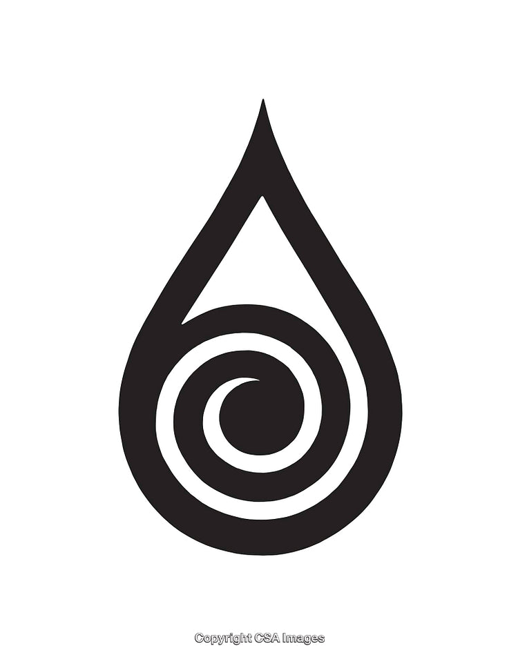 Simple Black and White Swirl Raindrop Icon on Clean Background