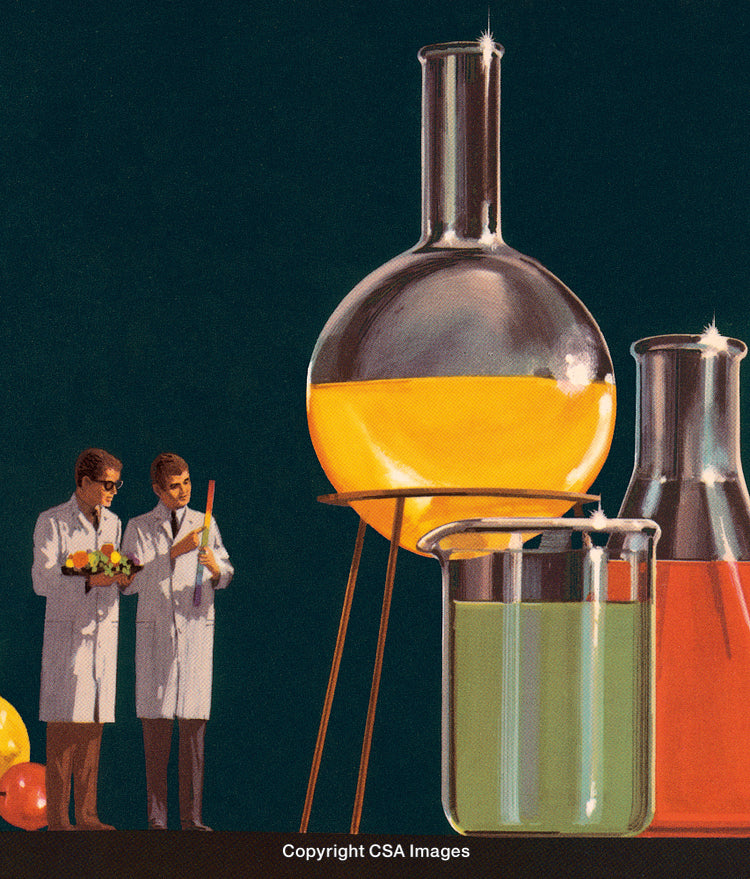 Scientists Conduct Experiments with Colorful Chemicals in Laboratory Environment