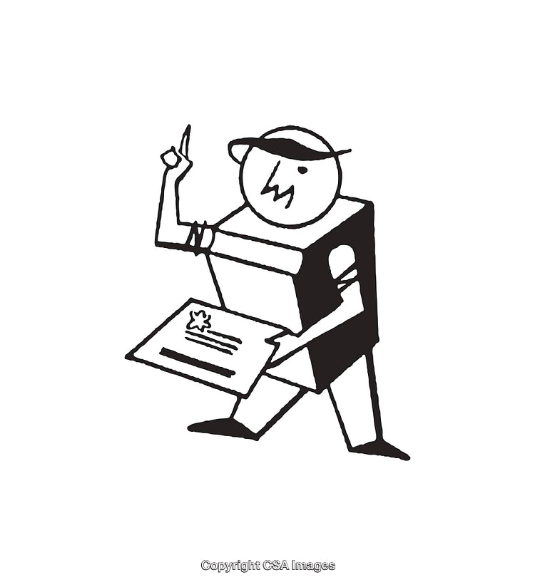 Playful Black and White Line Art of a Creative Cartoon Character