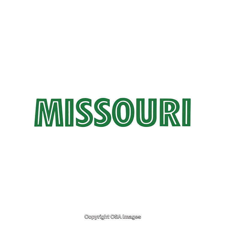 Missouri Text with Green Letters Displayed on a White Background