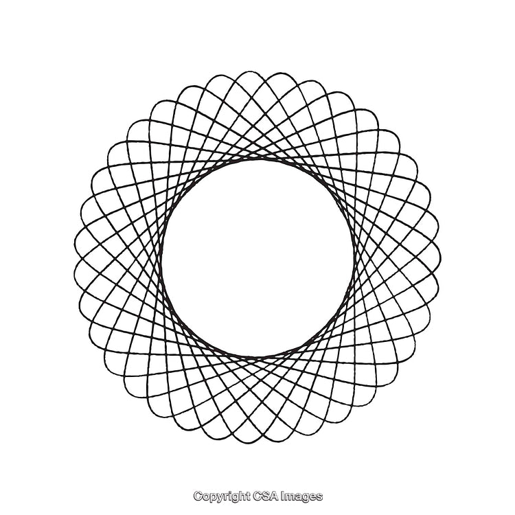 Abstract Circular Geometric Shape with Intersecting Lines, Black and White Design