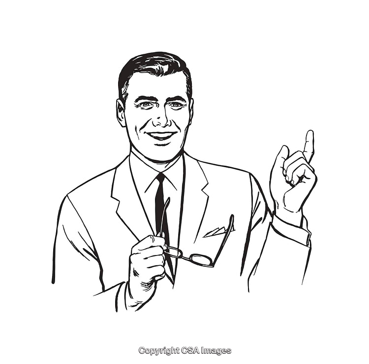 Black and White Line Art of a Business Professional in Gesture