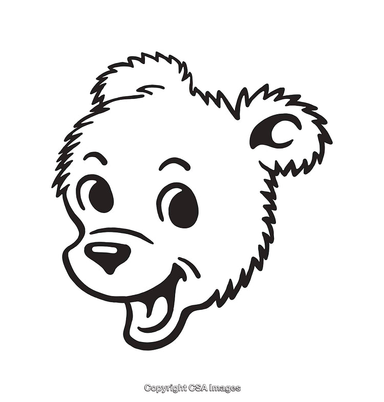 Cartoon Style Black and White Bear Face Line Drawing Illustration
