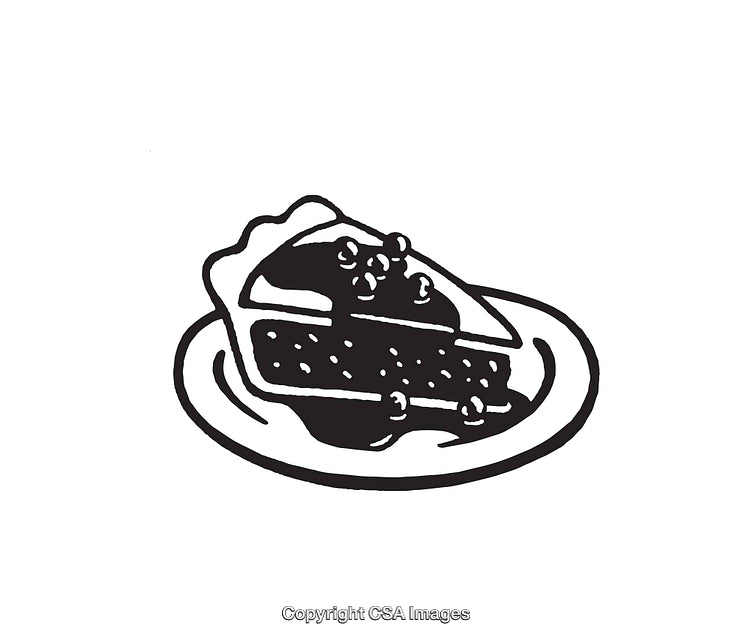 Black and White Line Art of a Slice of Pie on a Plate