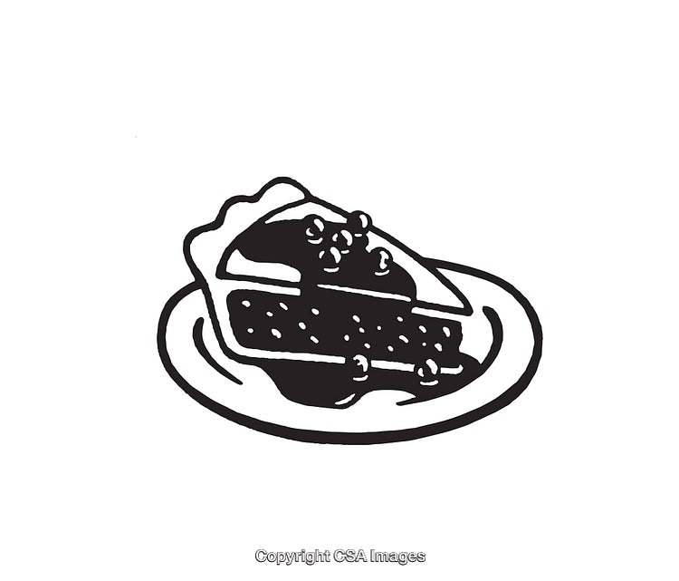 Black and White Line Art of a Slice of Pie on a Plate