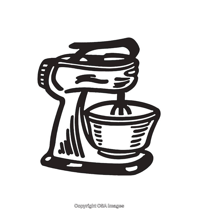 Black and White Line Art Illustration of a Stand Mixer