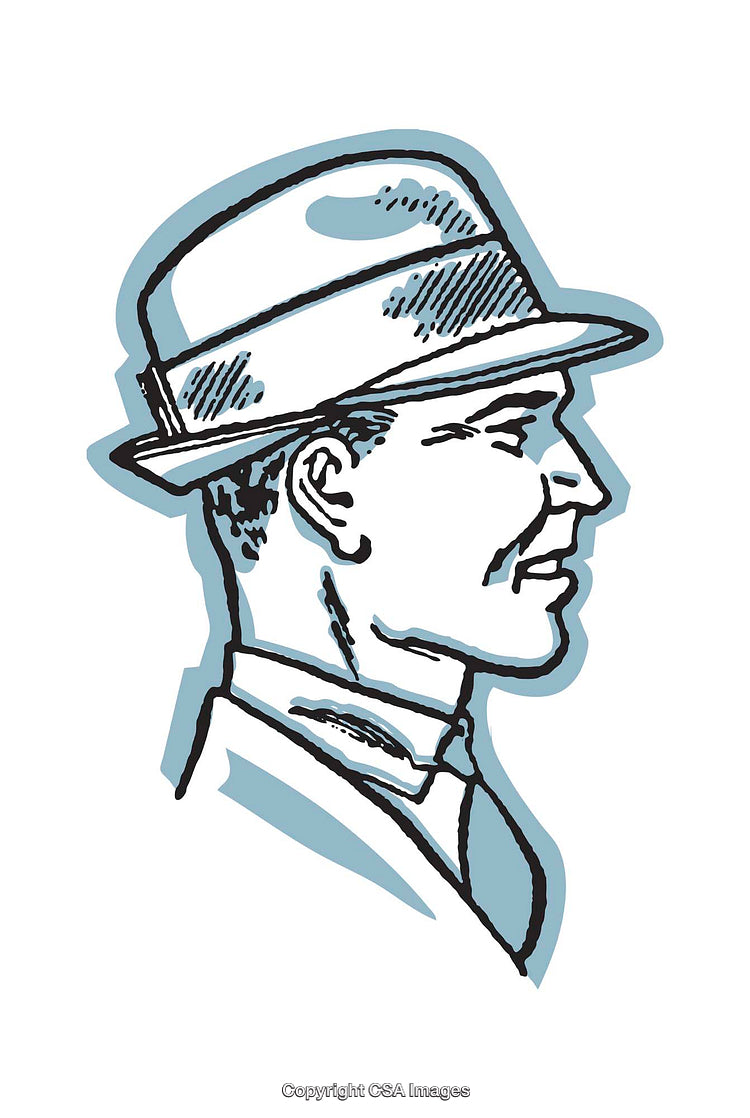 Vintage Style Male Profile Illustration with Classic Hat and Outlined Features