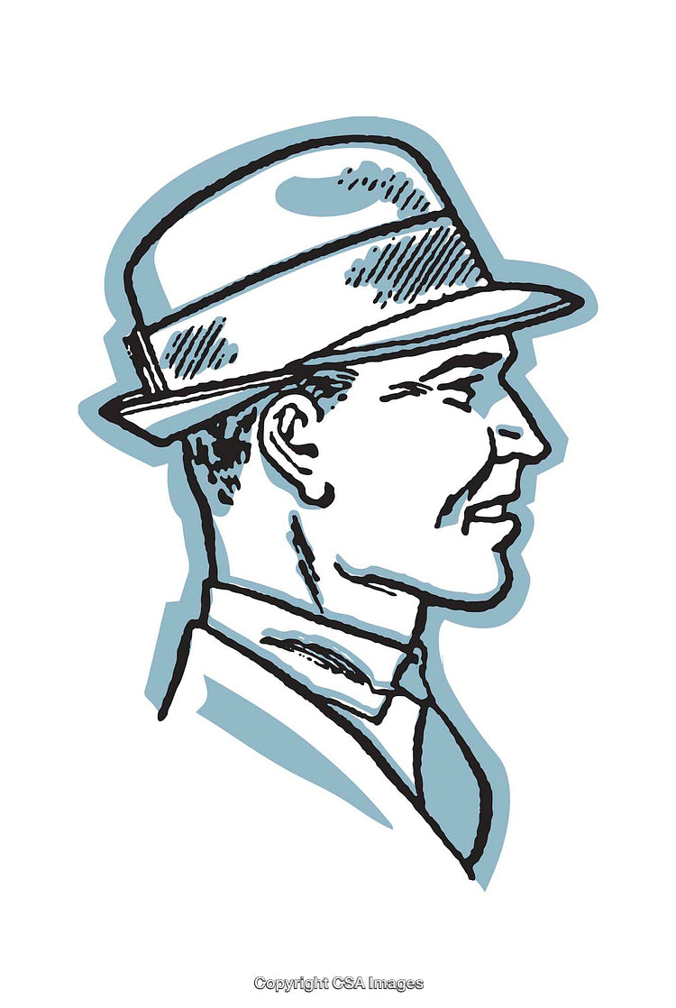 Vintage Style Male Profile Illustration with Classic Hat and Outlined Features